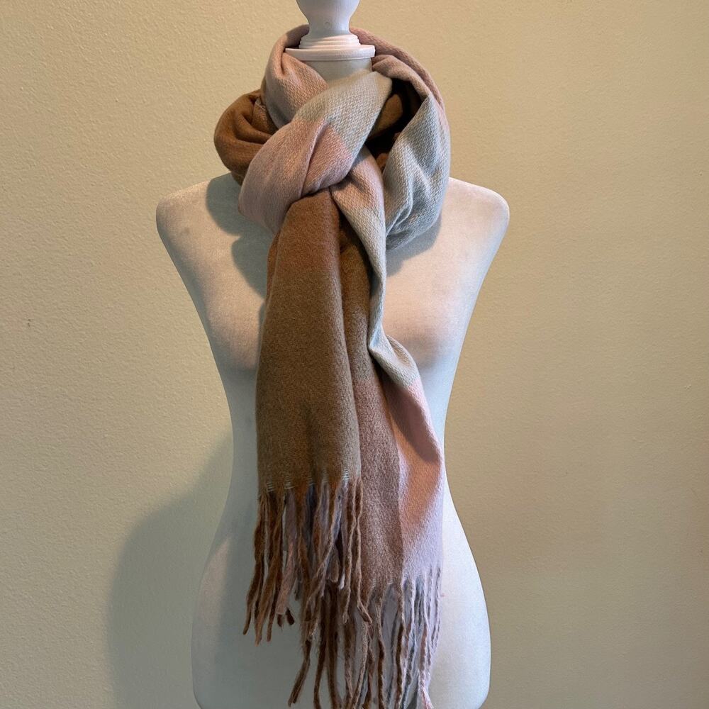 Beeline We Care Shawl Brown Pastel Tassel Hem Scarf Oversized Comfortcore Soft